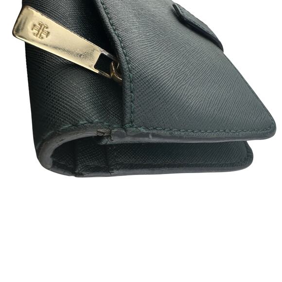 Tory Burch Deep Green Leather Bi-Fold Wallet Wristlet - Picture 15 of 16